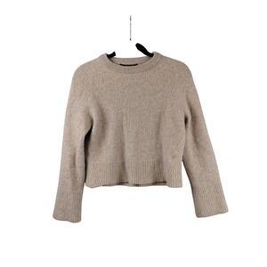 360Cashmere Womens 100% Cashmere Cropped Crew Neck Sweater Oatmeal Beige 40130 M